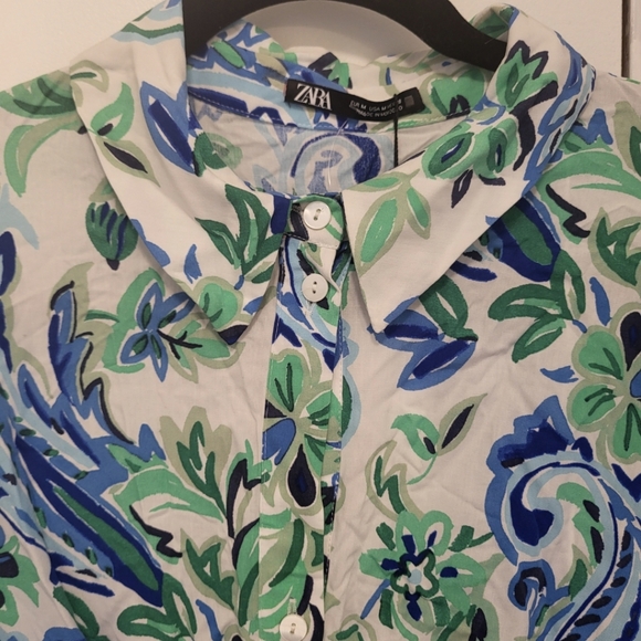 Zara Blue and Green Cut Out Midi Shirt Dress Size Medium (Bloggers Favorite) - Picture 12 of 16